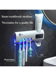 Photosensitive UV Light Tooth Brush Sterilizer & Paste Dispenser Organizer Holder, White