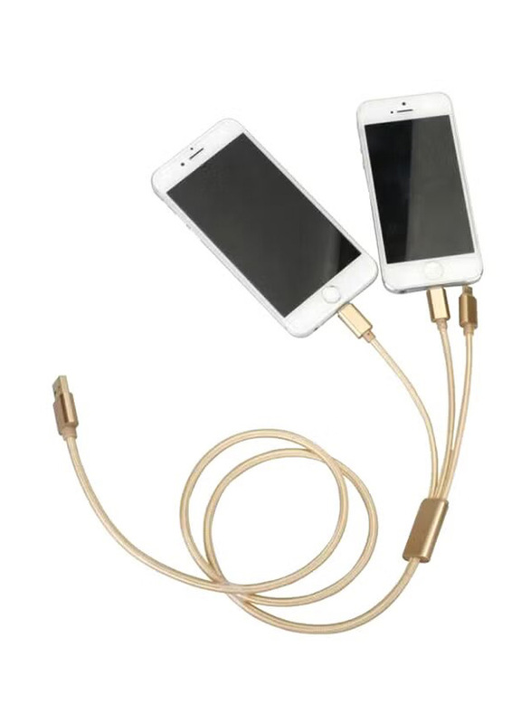 3-in-1 Multiple Types Charging Cable, Multiple Types to USB Type A for Smartphones/Tablets, Gold