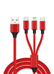 3-in-1 Multiple Types Data Sync and Charging Cable, Multiple Types to USB Type A for Smartphones/Tablets, Red