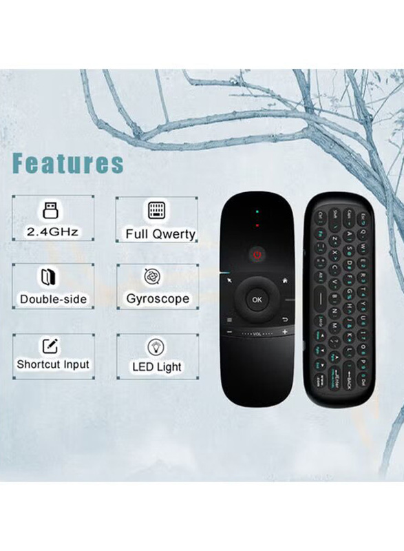 Mini Wireless Keyboard Air Mouse IR Remote Control, Black