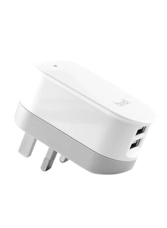 Budi 2-Port USB Mobile Phone Charger UK, White/Grey