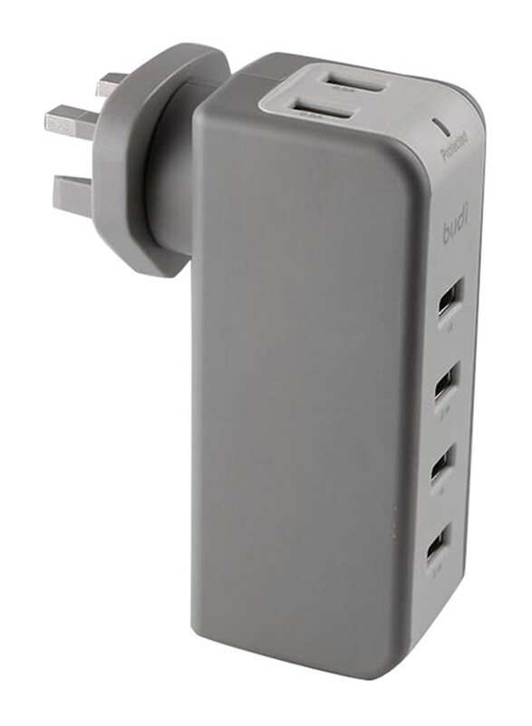 

Budi 6-Port USB Wall Charger, Grey