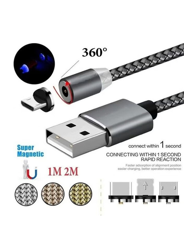 3-In-1 USB Magnetic Charging Cable with Plug, USB Type A to Type-C/Lightning/Micro USB Cable, MOCI1199, Black