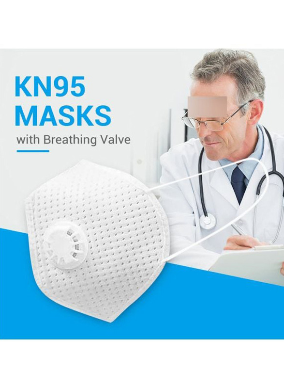 KN95 Breathable Protective Face Mask with breathing Valve, White, 1-Piece