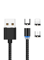 3-in-1 Multiple Types Magnetic Charging Cable, Multiple Types to USB Type A for Smartphones/Tablets, Black