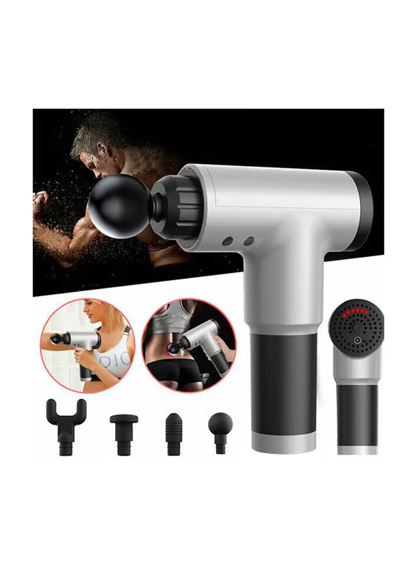 6-Gear Electric Deep Tissue Percussion Massager Muscle Vibrating Relaxing Tool Set, Silver