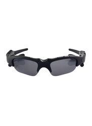 Polarized Half-Rim Square Wireless Bluetooth Smart Sunglasses for Unisex, Black Lens