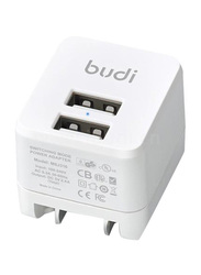 Budi 2 USB Ports Global Travel Charger, White