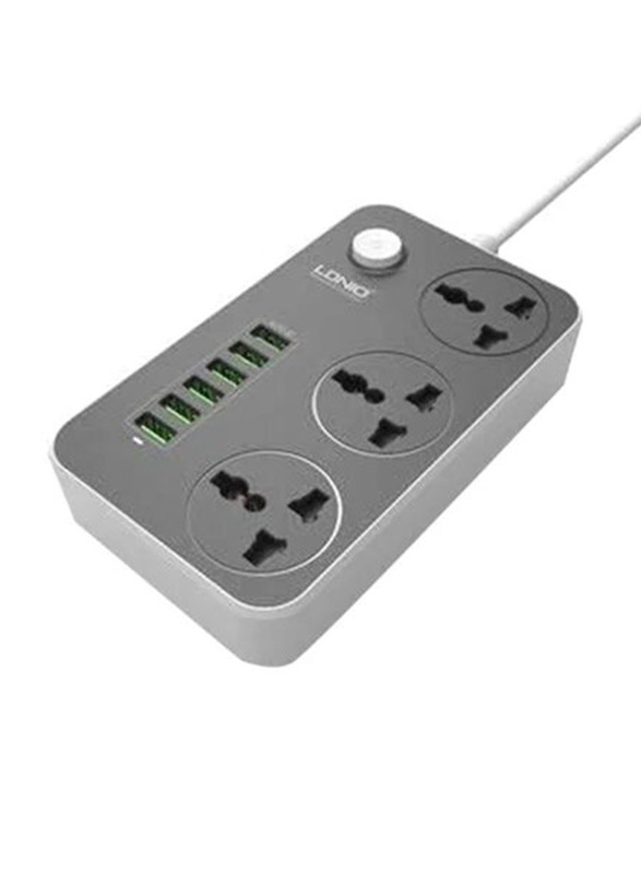 3 AC Sockets & 6 USB Ports, Grey