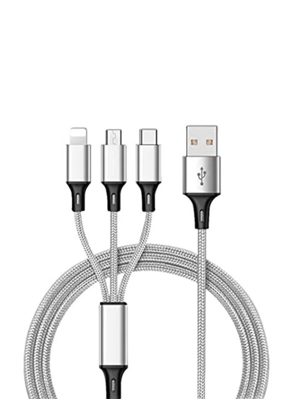 

Generic 3-In-1 Micro USB Type-C Lightning Data Sync & Charging Cable, USB Type A to Type-C/Lightning/Micro USB Cable, Silver