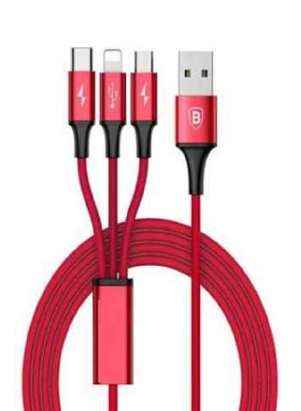 3 In 1 Charging Cable, USB Male to Multiple Types for Smartphones/Tablets, Red