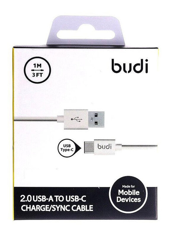 

Budi 1 Meter 2.0 USB-A To USB-C Data Sync Charging Cable, White