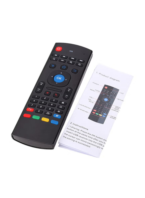 Portable 2.4G Wireless Keyboard Controller Air Mouse Remote Control for Smart TV, Black