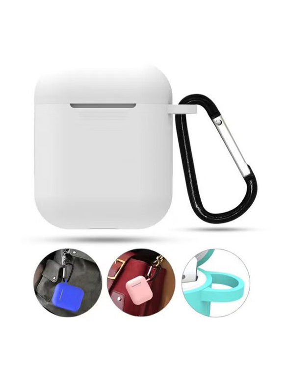 Silicone Anti-Dust Protective Case with Carabiner for AirPod, White