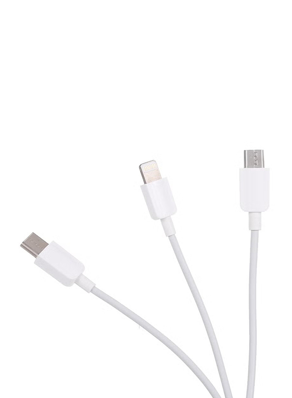 1.2-Meter 3 In 1 Multi USB Charging Cable, USB A to Lightning, USB Type-C, Micro USB for Smartphone, White