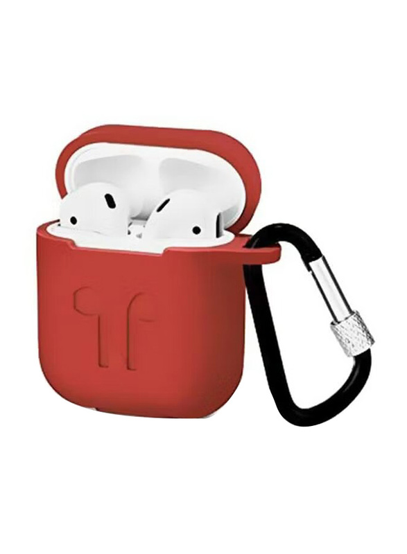 Margoun 2018 Protective Silicone Case for Apple AirPods with Carabiner, Red