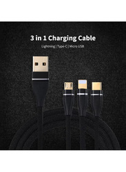 1.2-Meter 3-In-1 Charging Cable, USB Type A to Type-C/Lightning/Micro USB Cable, Gold