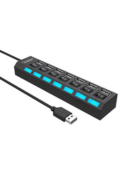 7-Port USB Hub With On/Off Switch, Black