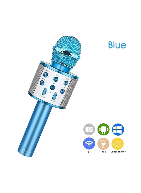 WS-858 Wireless Karaoke Microphone, Blue/Silver