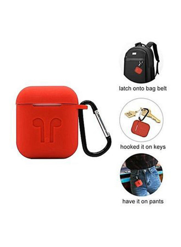 Protective Case Cover for Apple AirPods With Strap Holder, Red