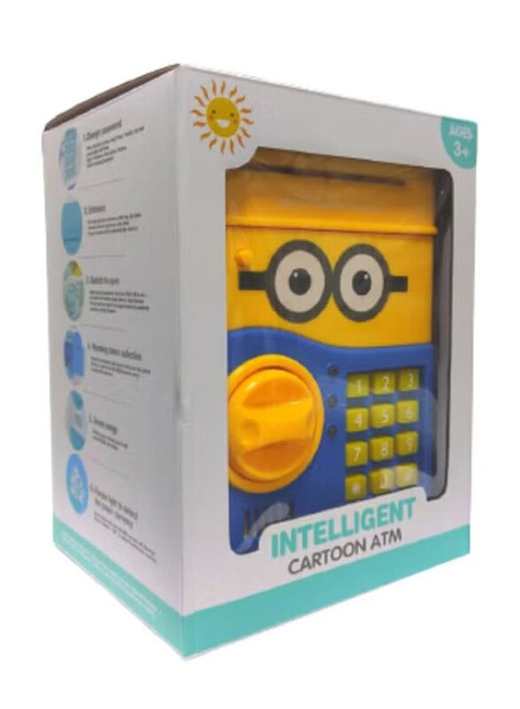 

Cartoon Large Capacity Creative Design Minion Piggy Bank Mini Atm Animation Safe Box, Ages 3+, Blue/Yellow