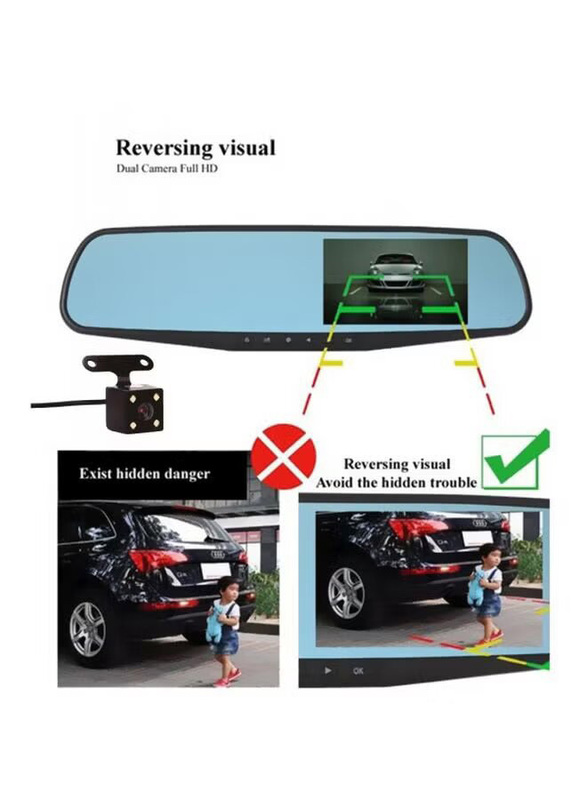 DVR Camera Rear View Mirror Video Recorder, Black