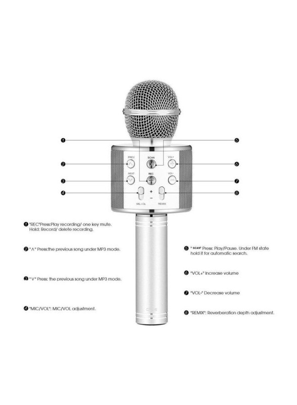 WS-858 Bluetooth Microphone/Speaker W/ Voice Changing for Smartphones, Silver