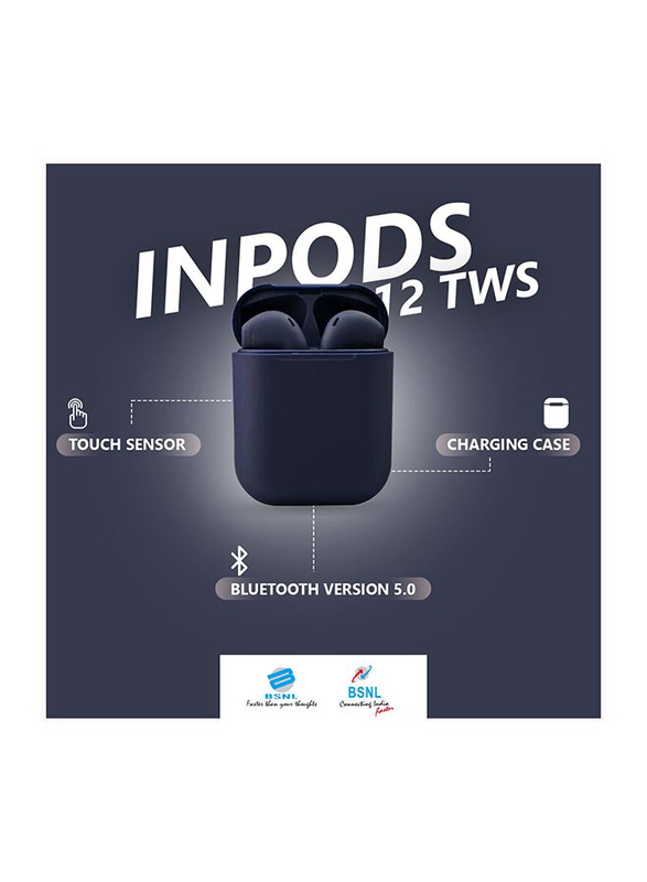 Bsnl inpods 12 Bluetooth In-Ear Headphones with Charging Case, Black