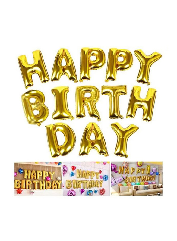Goldedge 13-Piece Happy Birthday Letters Foil Balloon Set, Gold