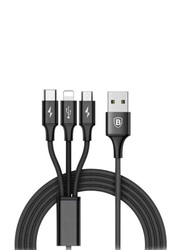 3-in-1 Multiple Types USB Charger Charging Cable, Multiple Types to USB Type A for Smartphones/Tablets, Black