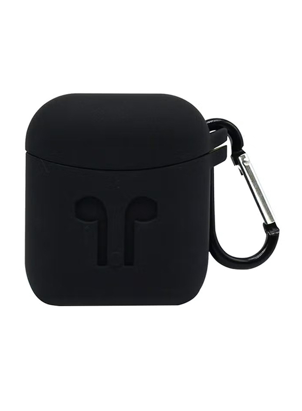 Protective Silicone Case Cover For Apple AirPods With Carabiner, Black