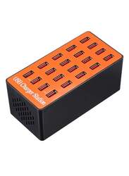 20-Port Smart USB HUB Wall Charger, Black/Orange