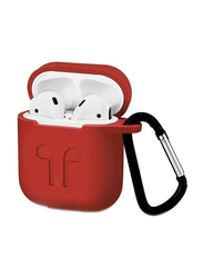 Strap Protective Silicone Cover Case With Carabiner for Apple AirPods Accessories, Red