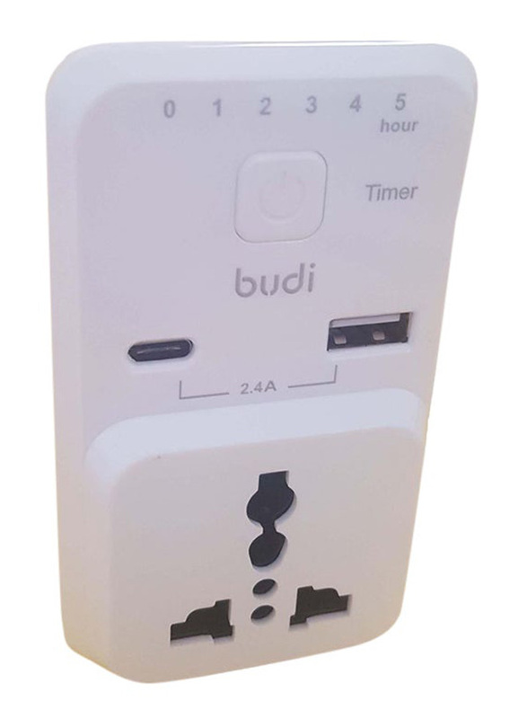 Budi 3 Pin Timer Home Charger, White