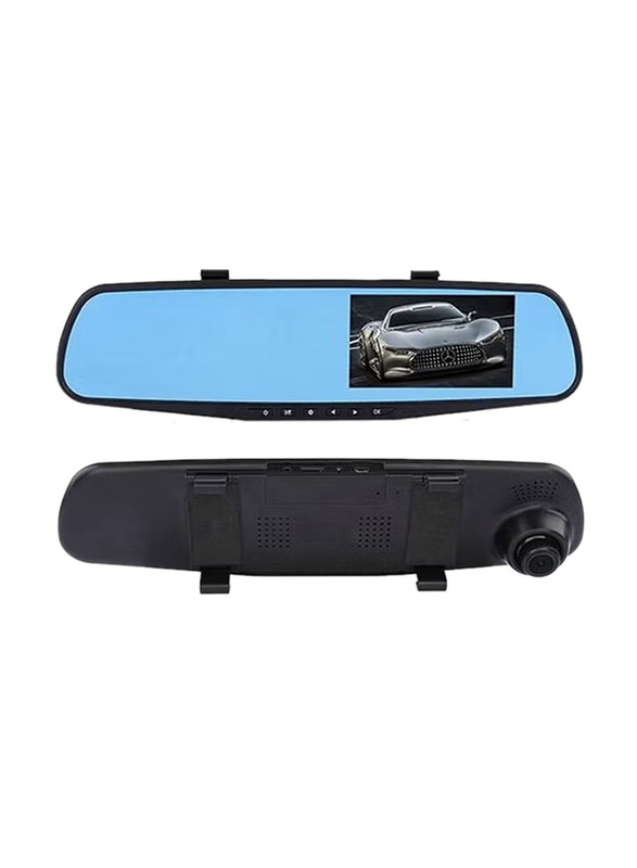 Leshp Dual Lens Auto Car DVR Rear-view Mirror Camera Video Recorder, Black/Blue
