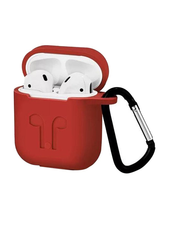 Protective Silicone Case Cover With Carabiner for Apple AirPods, Red
