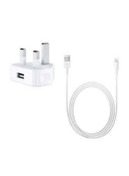Wall Charger, with USB Port USB and Lightening Cable, White