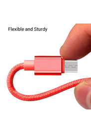 3 In 1 Multi USB Nylon Braided Charging Cable, USB A to Lightning, USB Type-C, Micro USB for Smartphone, Red