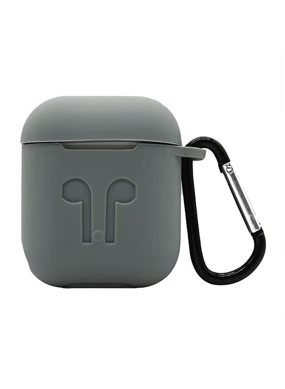 Thickened Silicone Protective Case for Apple AirPods with Carabiner, Grey
