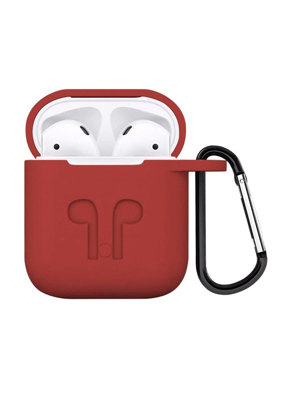 Protective Silicone Case Cover With Carabiner for Apple AirPods, Red