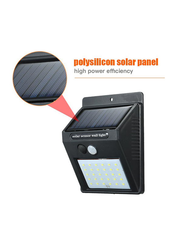 30 LED Solar Power PIR Motion Sensor Waterproof Wall Light, Black