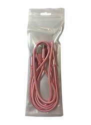 2-Feet 3-In-1 Multi USB Charging Cable, USB A to Lightning, USB Type-C, Micro USB for Smartphone, Pink