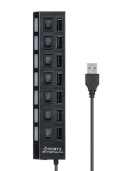 7-Port Hub High Speed USB 2.0 With Independent Switch, Black