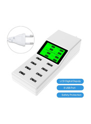 8 Ports Smart USB LCD Digital Charger, White