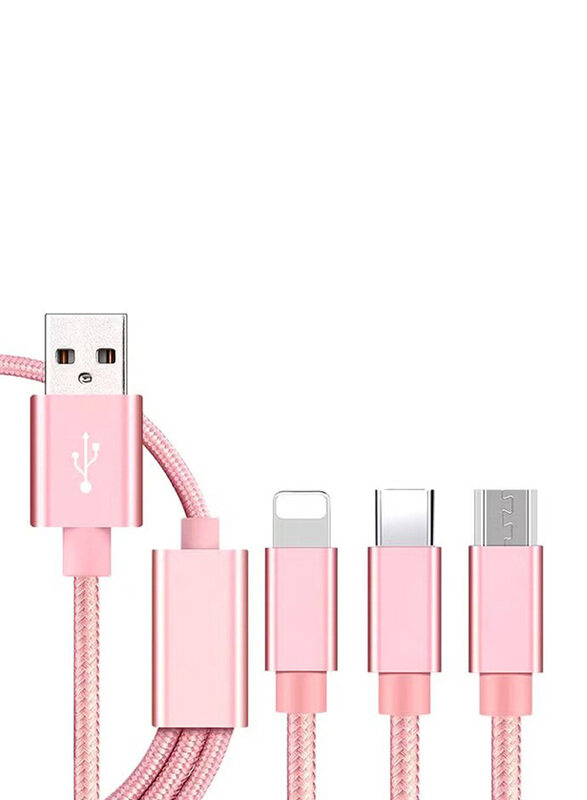 2-Meters 3-in-1 Multiple Types Charging Cable, Multiple Types to USB Type A for Smartphones/Tablets, Rose Gold