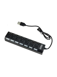 7-Port USB 2.0 Hub With Individual Power Switch And LED Indicator, Black