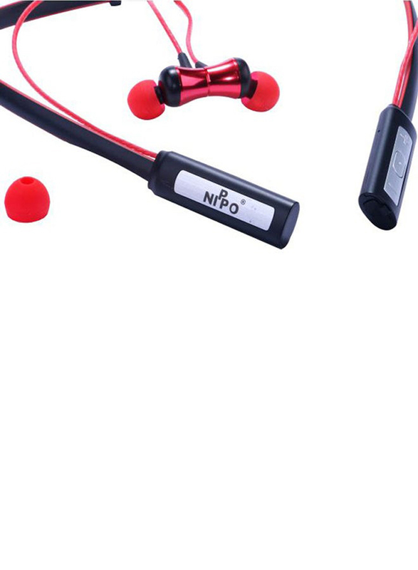 Nippo Wireless In-Ear Neckband with Mic, Black/Red