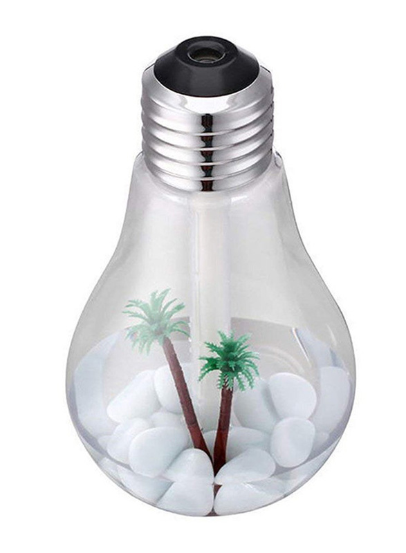 Gulfdealz Mini Bulb Shaped Humidifier with USB And LED Light, GB14-MH8-01041, Silver/Clear