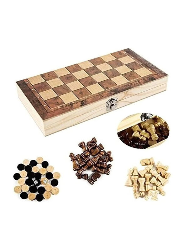 Wooden Chess Board Game Set for 12+ Kids, Brown/Beige/Black