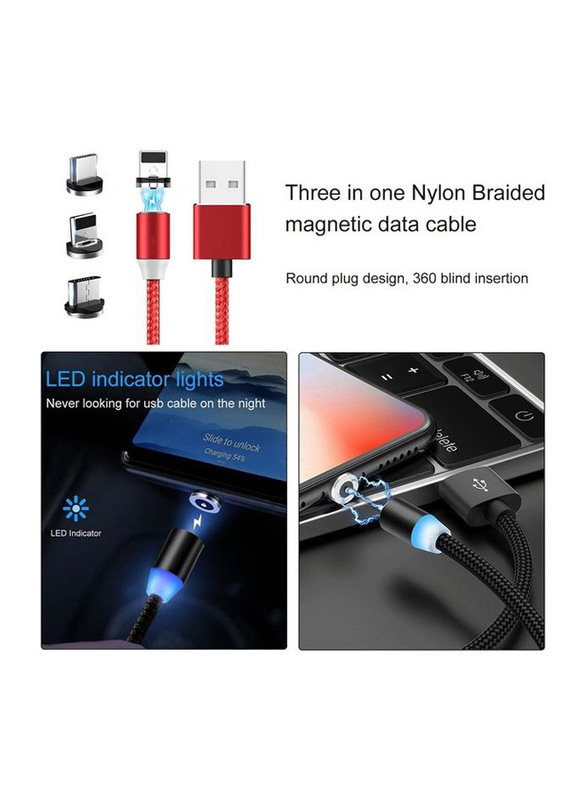 1 Meter 3-In-1 USB Magnetic Charging Cable with Plug, Red